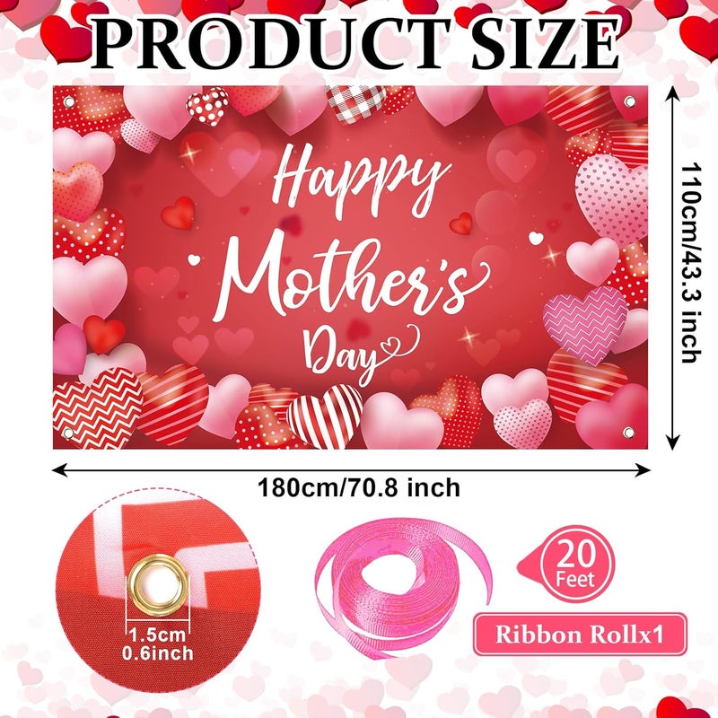Sophena Large Happy Mother's Day Banner Decorations Mothers Day Flag Outdoor 71x44 Inch,Mom Gifts for Indoor Home House Decor Party Supplies,Yard Sign Background for Photography,Red Heart - Image 5